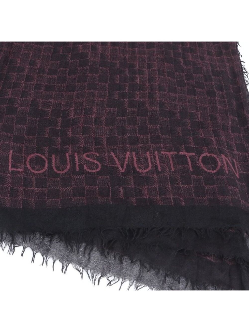 Louis Vuitton Damier Cashmere Silk Large Shawl Fringe Black Ree Scarf - Picture 4 of 6